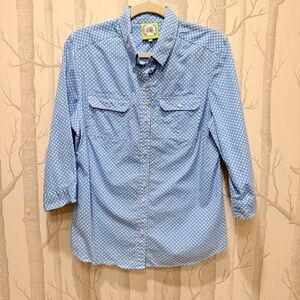 Elizabeth McKay Blue and White Basket Weave Button Down Shirt- Size 12